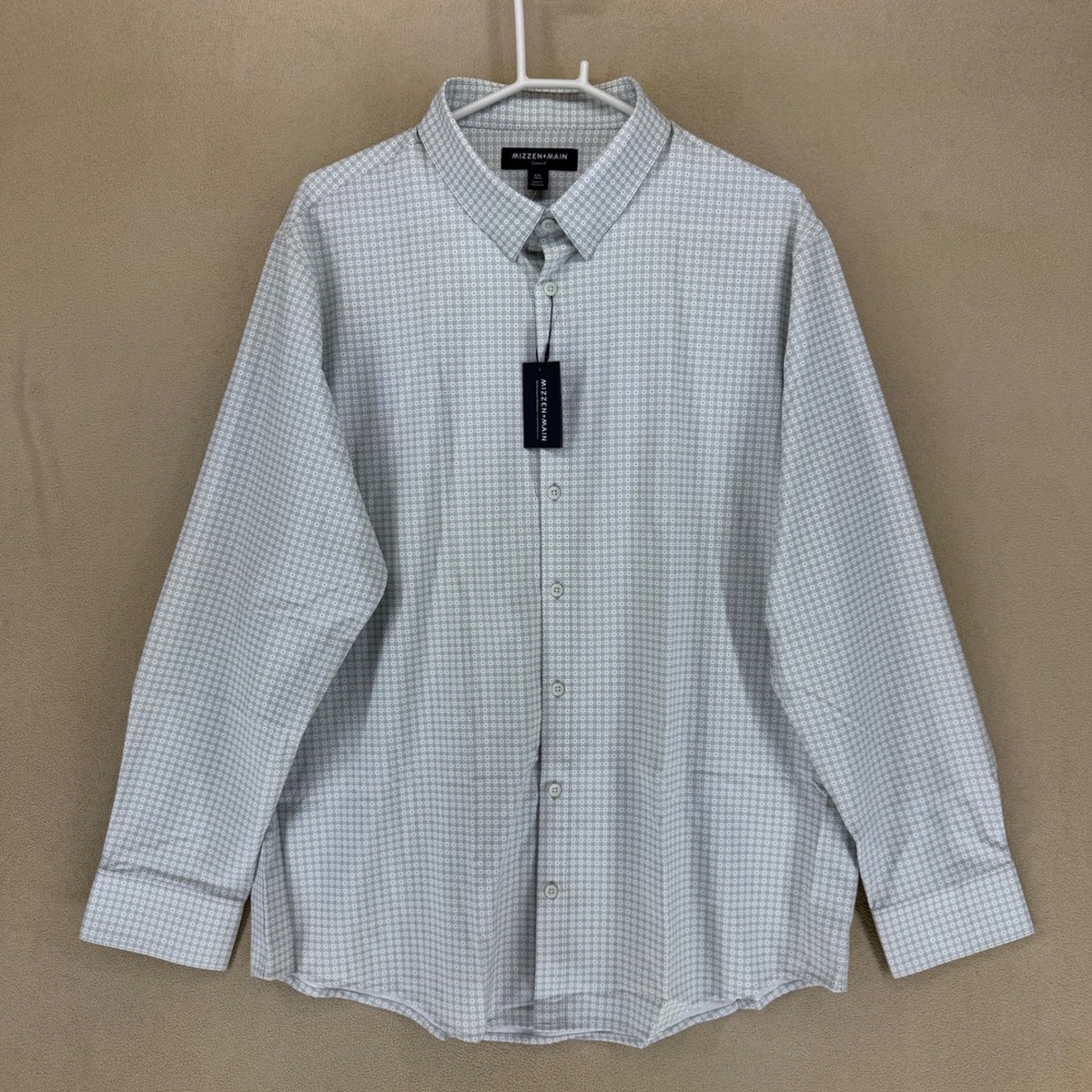 MIZZEN+MAIN Mens XXL Trim‎ Light Grey Antimicrobial Button Down Shirt Leeward